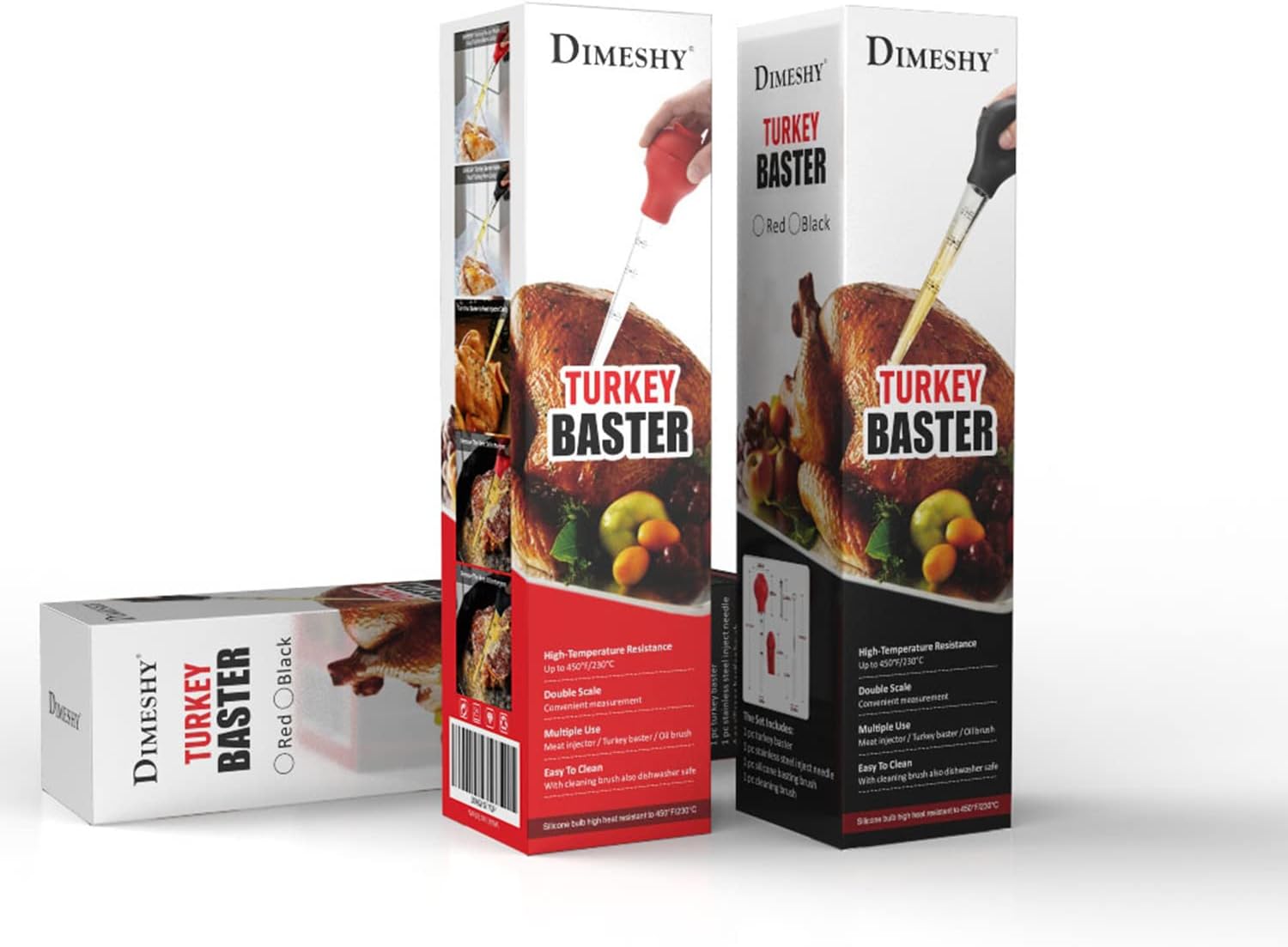 Food Grade Turkey Baster Set for Cooking & Basting with Detachable Round Bulb - Ideal for Meat, Poultry, Beef, Chicken - Includes Cleaning Brush, Inject Needle, Basting Brush