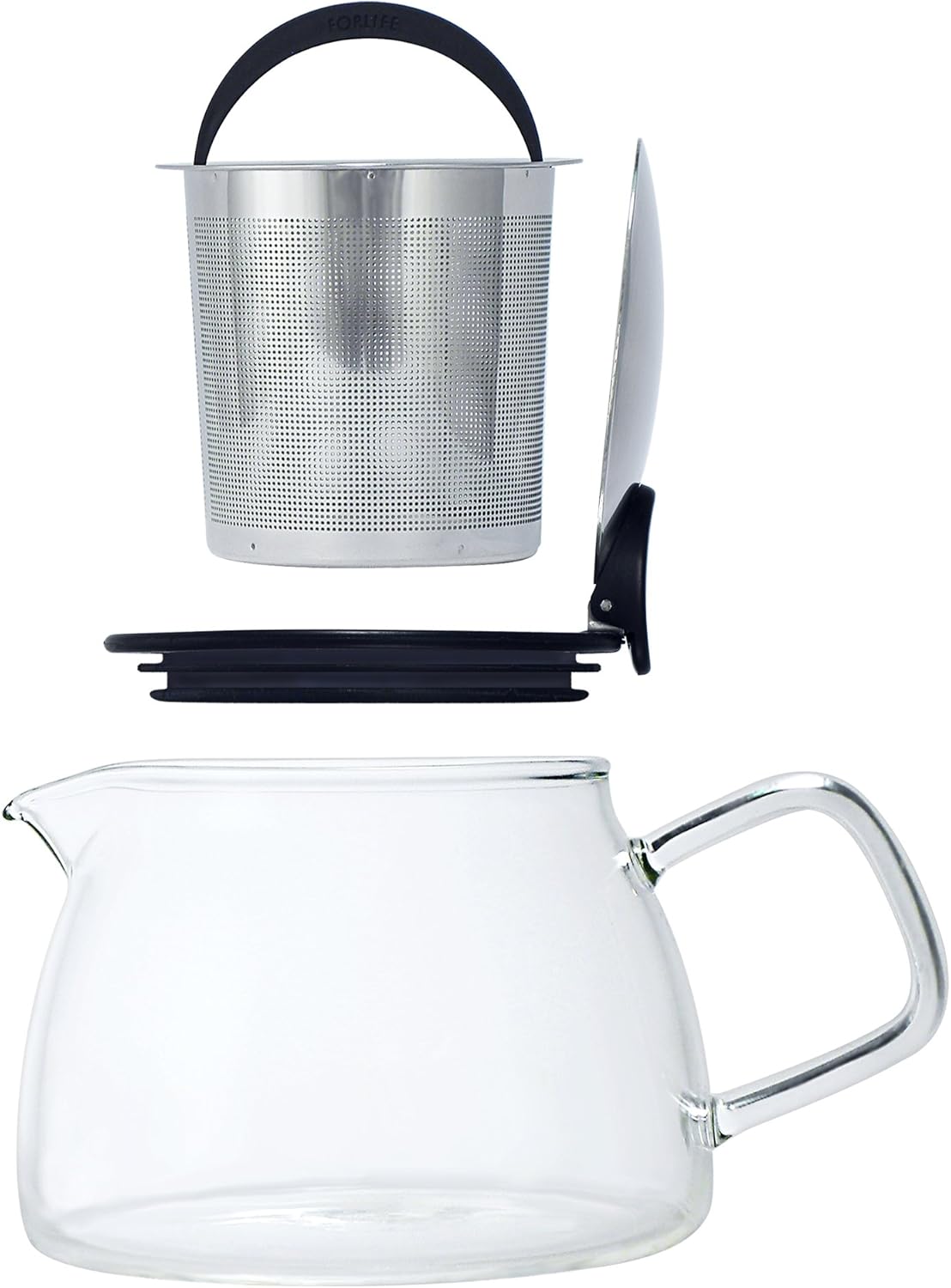 Forlife Bell Glass Teapot with Basket Infuser - 14oz/430ml - White Color