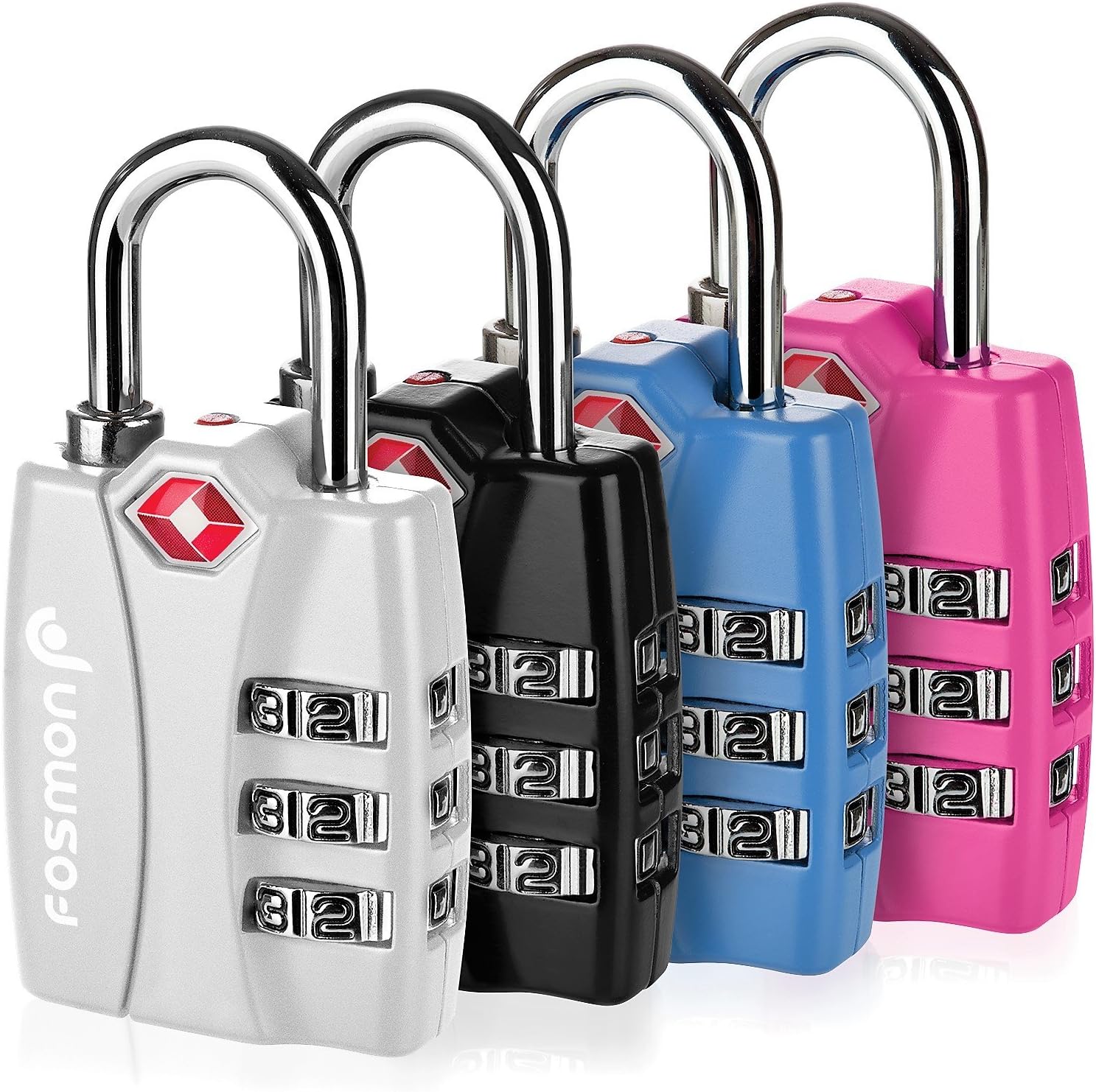 Fosmon 4 Pack TSA Approved Luggage Locks with Open Alert Indicator - 3 Digit Combination Padlock for Travel, Backpacks, Lockers, Gym Bags, Gun Cases, and Tents - WildKart