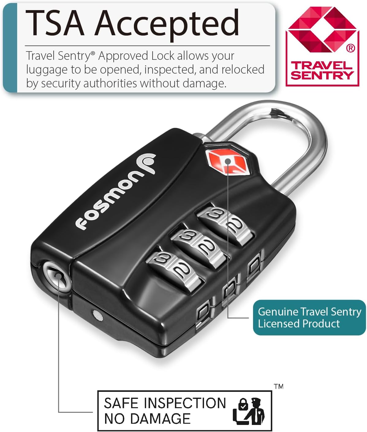 Fosmon 4 Pack TSA Approved Luggage Locks with Open Alert Indicator - 3 Digit Combination Padlock for Travel, Backpacks, Lockers, Gym Bags, Gun Cases, and Tents - WildKart