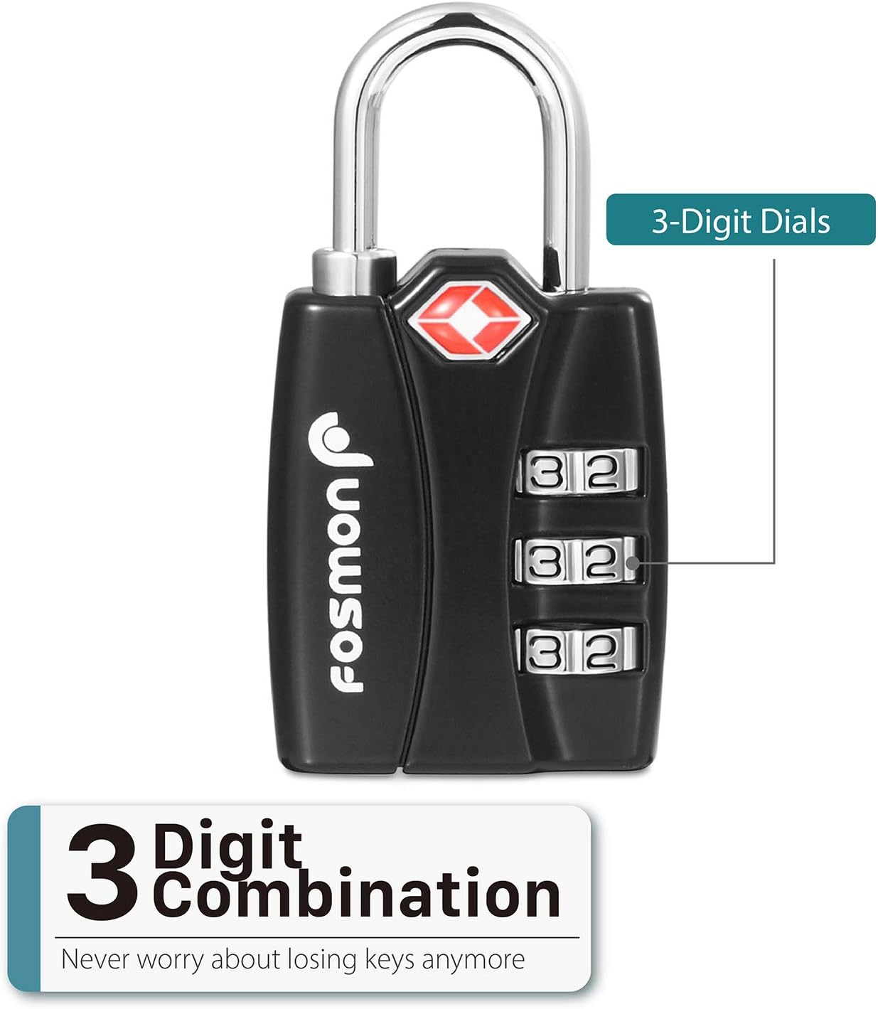 Fosmon 4 Pack TSA Approved Luggage Locks with Open Alert Indicator - 3 Digit Combination Padlock for Travel, Backpacks, Lockers, Gym Bags, Gun Cases, and Tents - WildKart