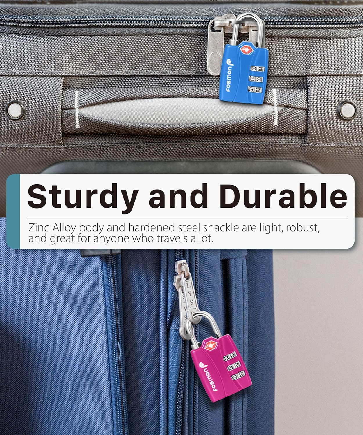 Fosmon 4 Pack TSA Approved Luggage Locks with Open Alert Indicator - 3 Digit Combination Padlock for Travel, Backpacks, Lockers, Gym Bags, Gun Cases, and Tents - WildKart