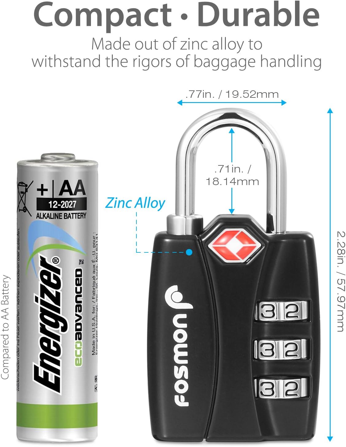 Fosmon 4 Pack TSA Approved Luggage Locks with Open Alert Indicator - 3 Digit Combination Padlock for Travel, Backpacks, Lockers, Gym Bags, Gun Cases, and Tents - WildKart