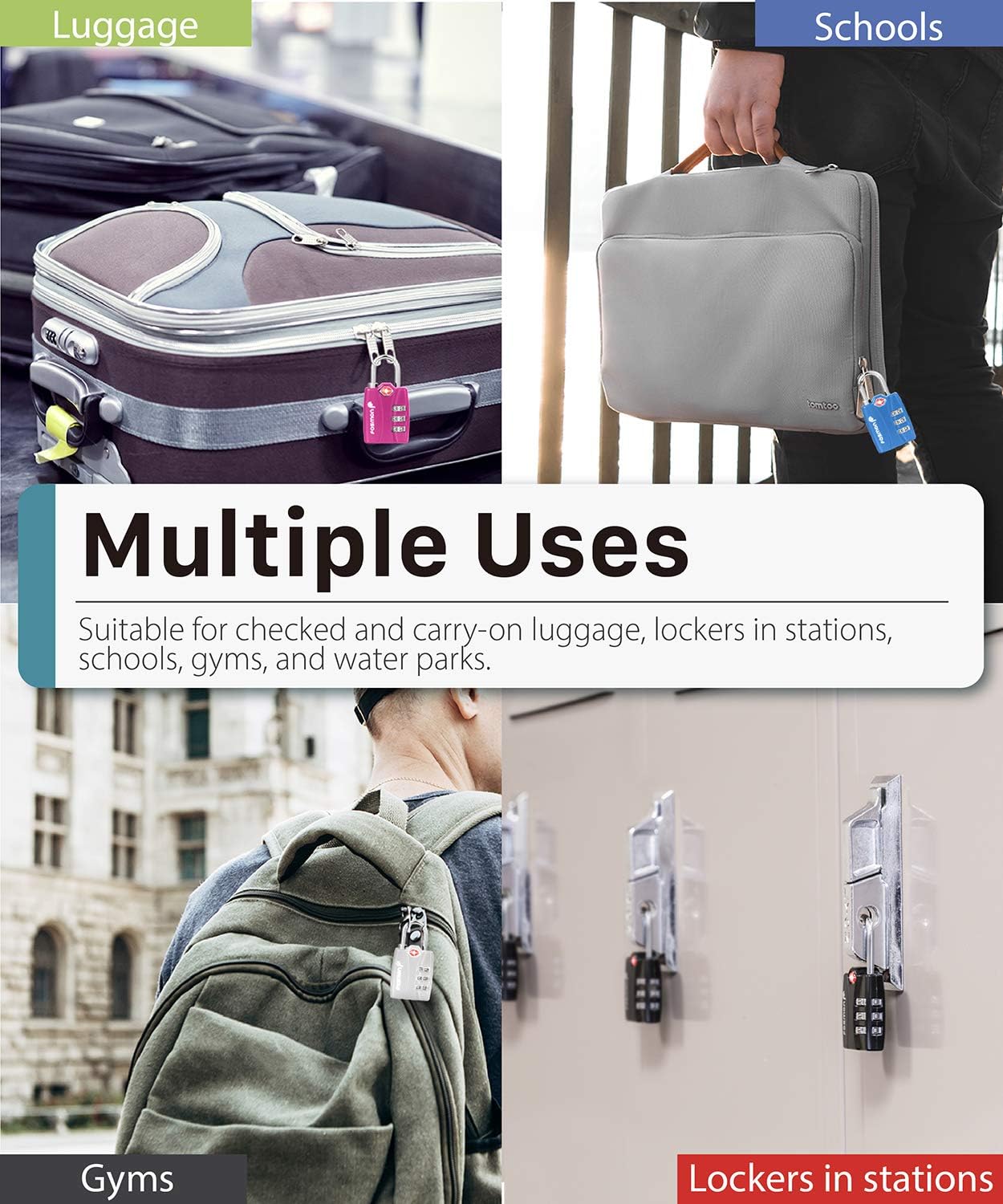 Fosmon 4 Pack TSA Approved Luggage Locks with Open Alert Indicator - 3 Digit Combination Padlock for Travel, Backpacks, Lockers, Gym Bags, Gun Cases, and Tents - WildKart