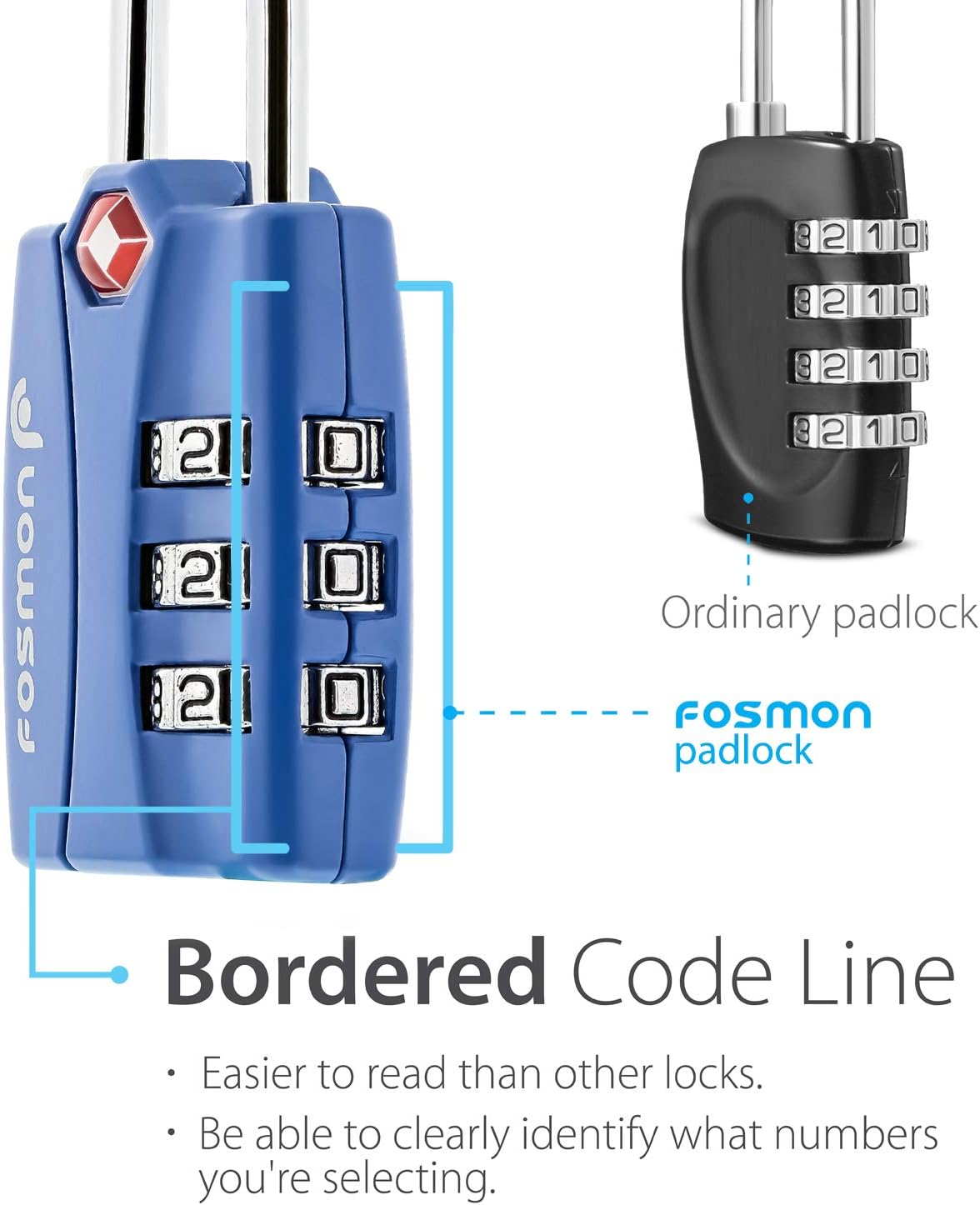 Fosmon 4 Pack TSA Approved Luggage Locks with Open Alert Indicator - 3 Digit Combination Padlock for Travel, Backpacks, Lockers, Gym Bags, Gun Cases, and Tents - WildKart