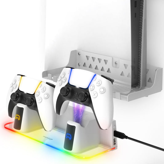 Fosmon PS5 Wall Mount Kit with Fast Charging Station, RGB Light & Metal Stand - Compatible with All PS5 Models (Slim & Pro)