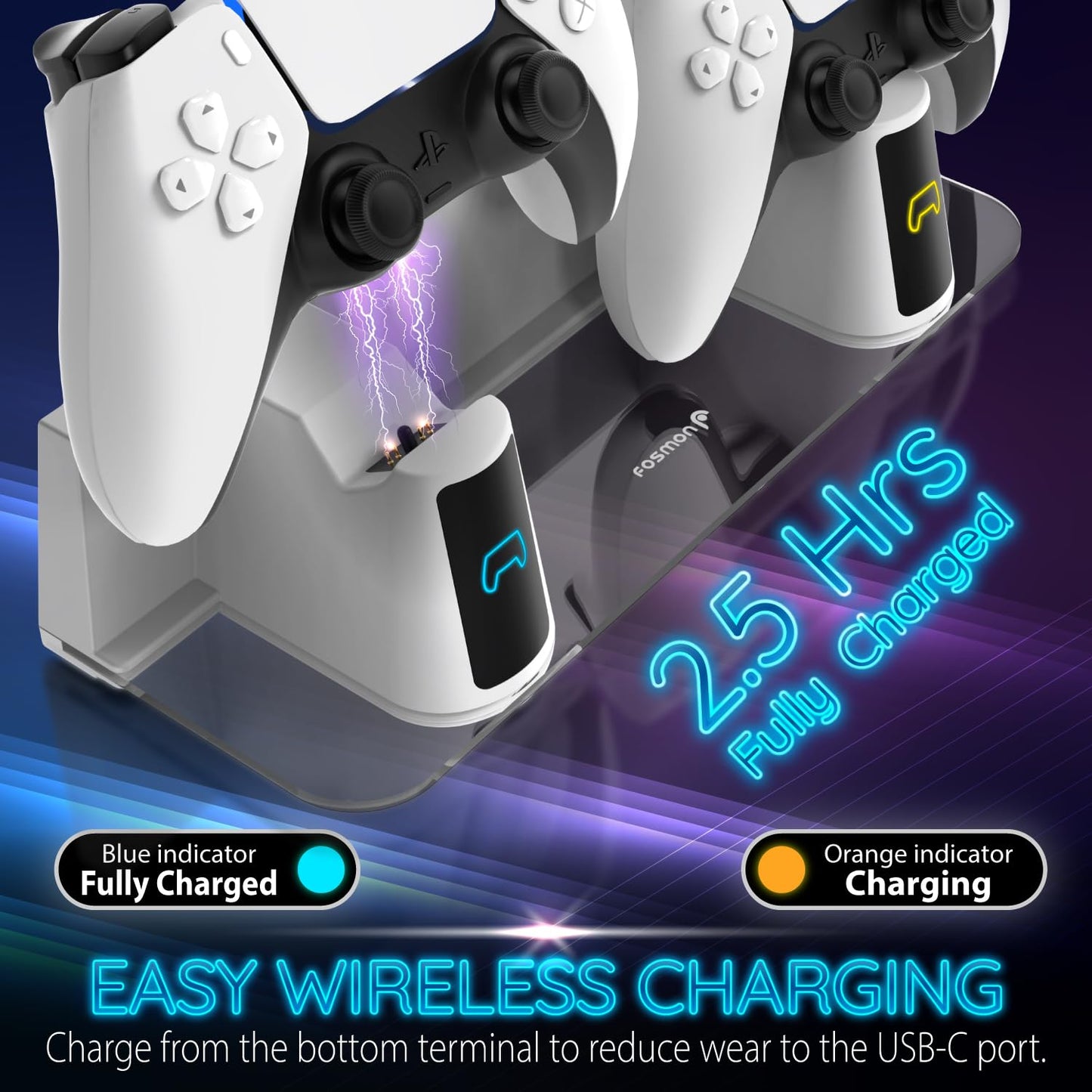 Fosmon PS5 Wall Mount Kit with Fast Charging Station, RGB Light & Metal Stand - Compatible with All PS5 Models (Slim & Pro)