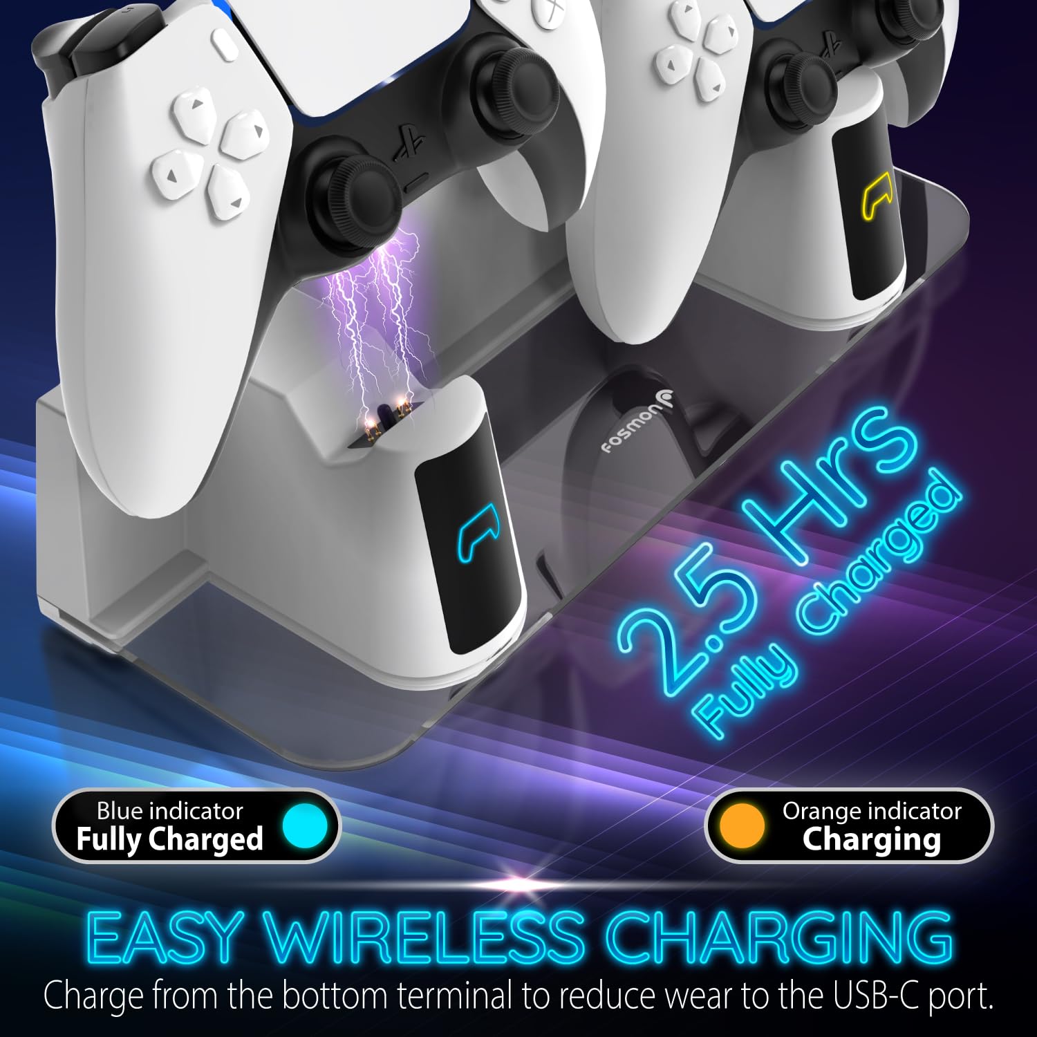 Fosmon PS5 Wall Mount Kit with Fast Charging Station, RGB Light & Metal Stand - Compatible with All PS5 Models (Slim & Pro)