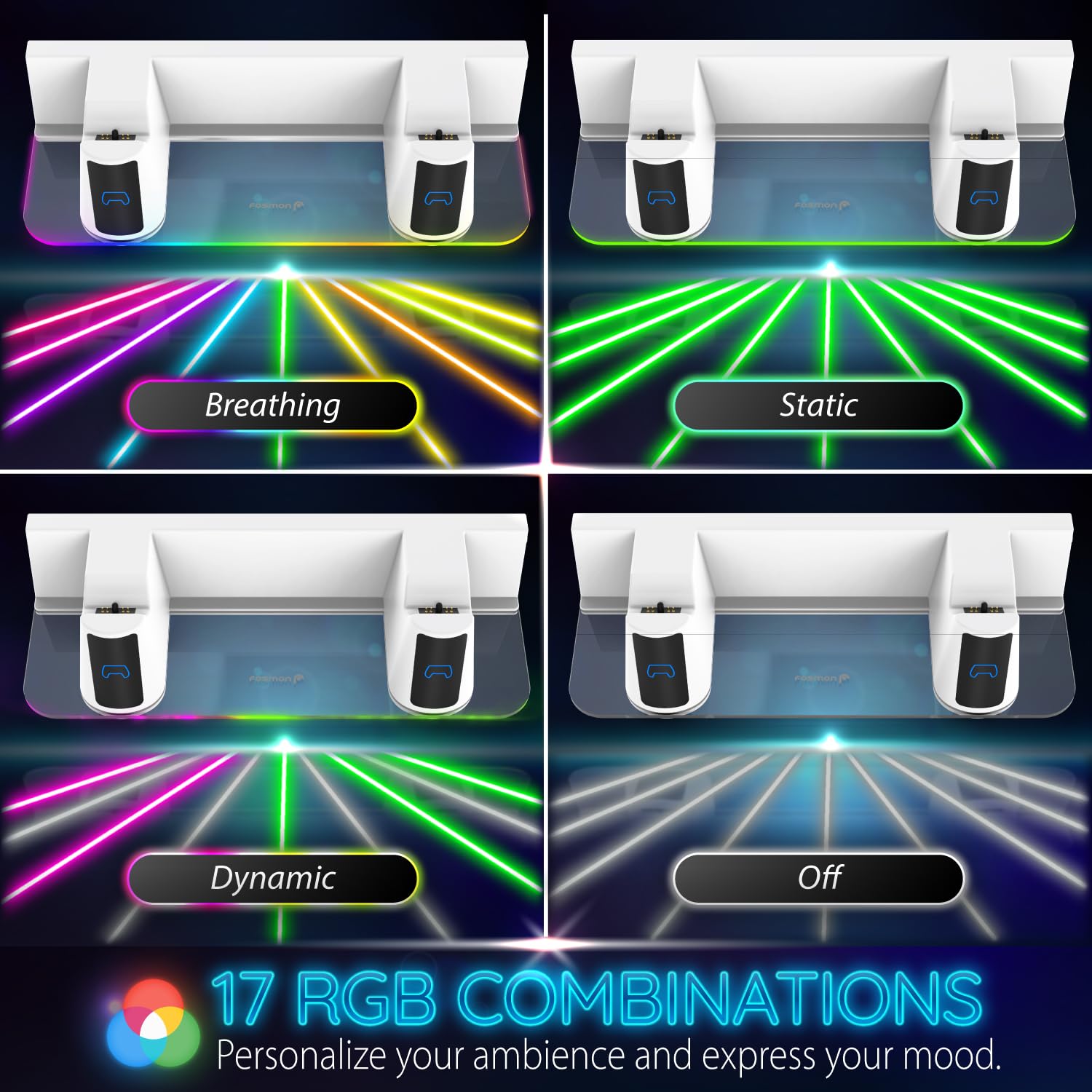 Fosmon PS5 Wall Mount Kit with Fast Charging Station, RGB Light & Metal Stand - Compatible with All PS5 Models (Slim & Pro)