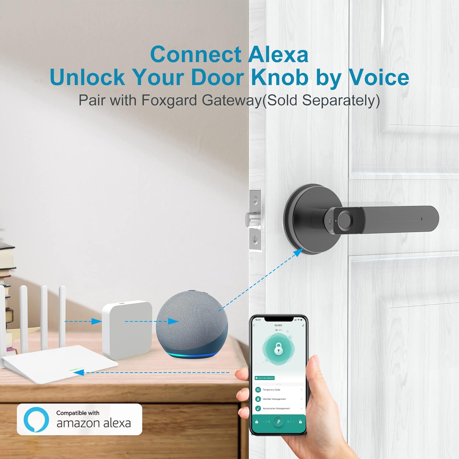 Foxgard Biometric Door Lock with Smart APP Control - Fingerprint Knob Remote for Home/Bedroom/Office/Apartment/Airbnb - Black