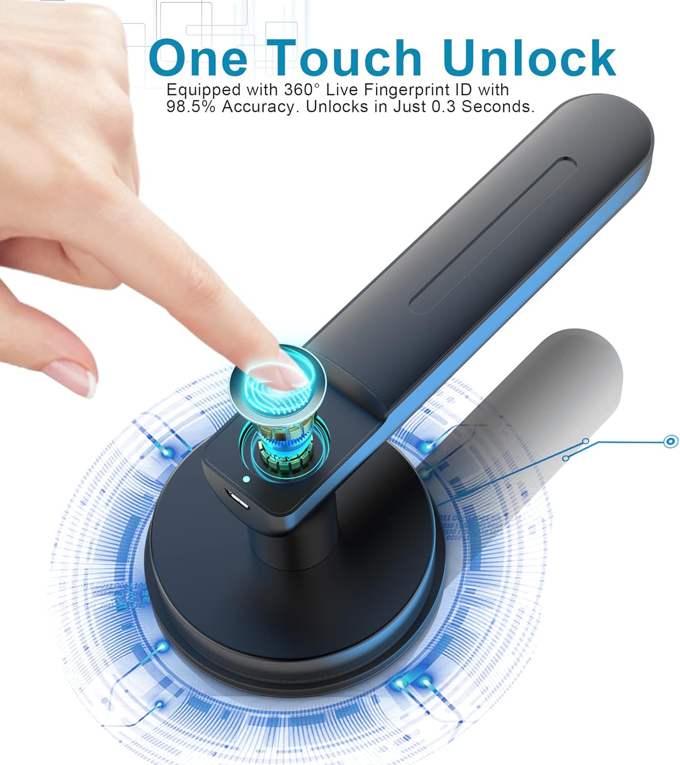 Foxgard Biometric Door Lock with Smart APP Control - Fingerprint Knob Remote for Home/Bedroom/Office/Apartment/Airbnb - Black