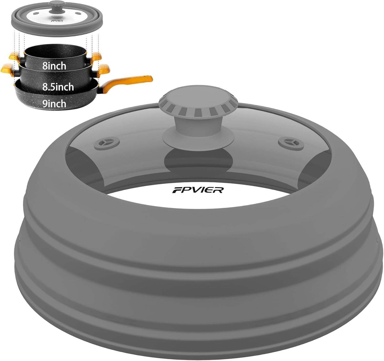 FPVIER Microwave Splatter Cover - Vented Silicone Glass Lid for 6-8.5 inch Plates & Bowls