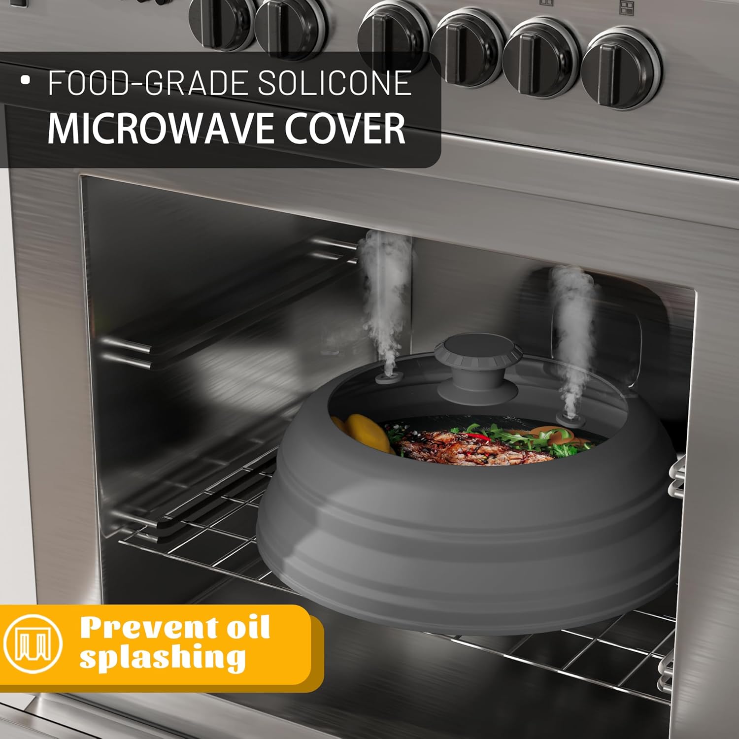 FPVIER Microwave Splatter Cover - Vented Silicone Glass Lid for 6-8.5 inch Plates & Bowls