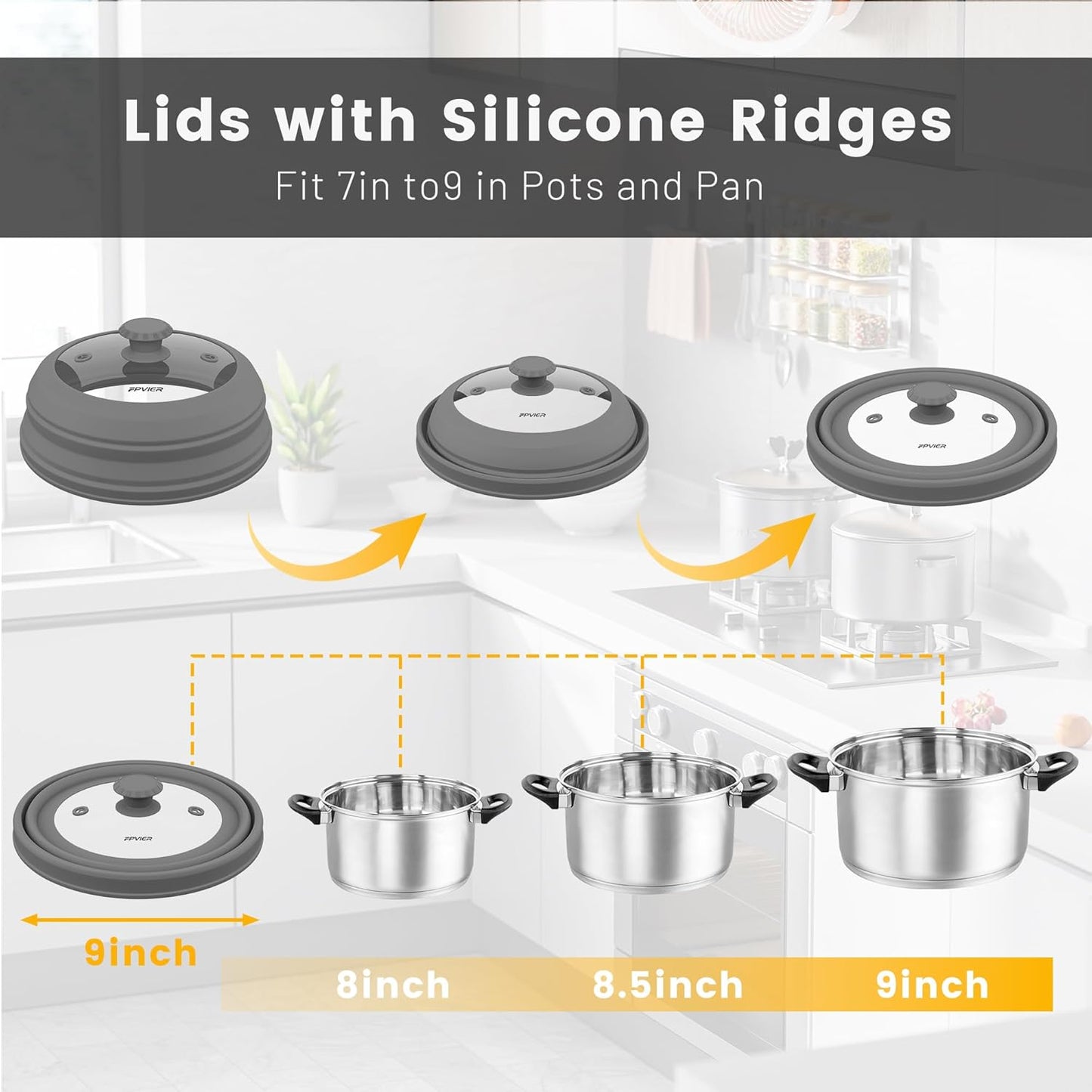 FPVIER Microwave Splatter Cover - Vented Silicone Glass Lid for 6-8.5 inch Plates & Bowls