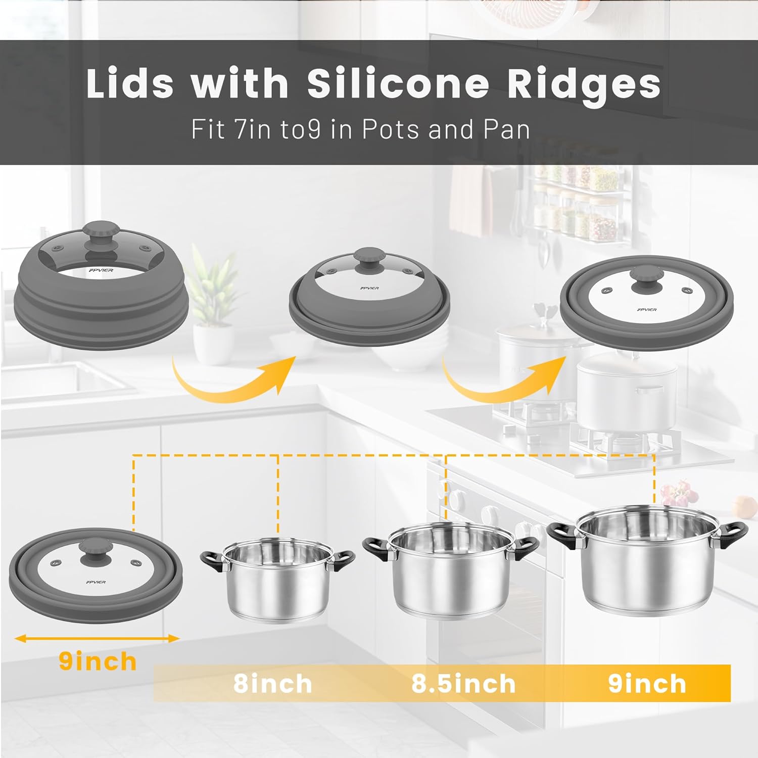 FPVIER Microwave Splatter Cover - Vented Silicone Glass Lid for 6-8.5 inch Plates & Bowls