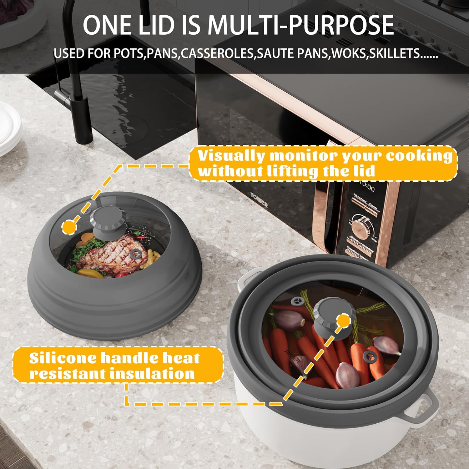 FPVIER Microwave Splatter Cover - Vented Silicone Glass Lid for 6-8.5 inch Plates & Bowls