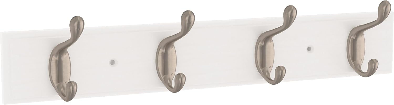 Franklin Brass Casual Curve Wall Mounted Coat Rack with 4 Nickel Hooks, 16 inches, Pure White Finish