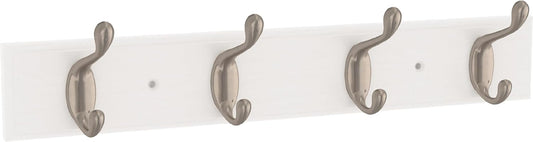 Franklin Brass Casual Curve Wall Mounted Coat Rack with 4 Nickel Hooks, 16 inches, Pure White Finish