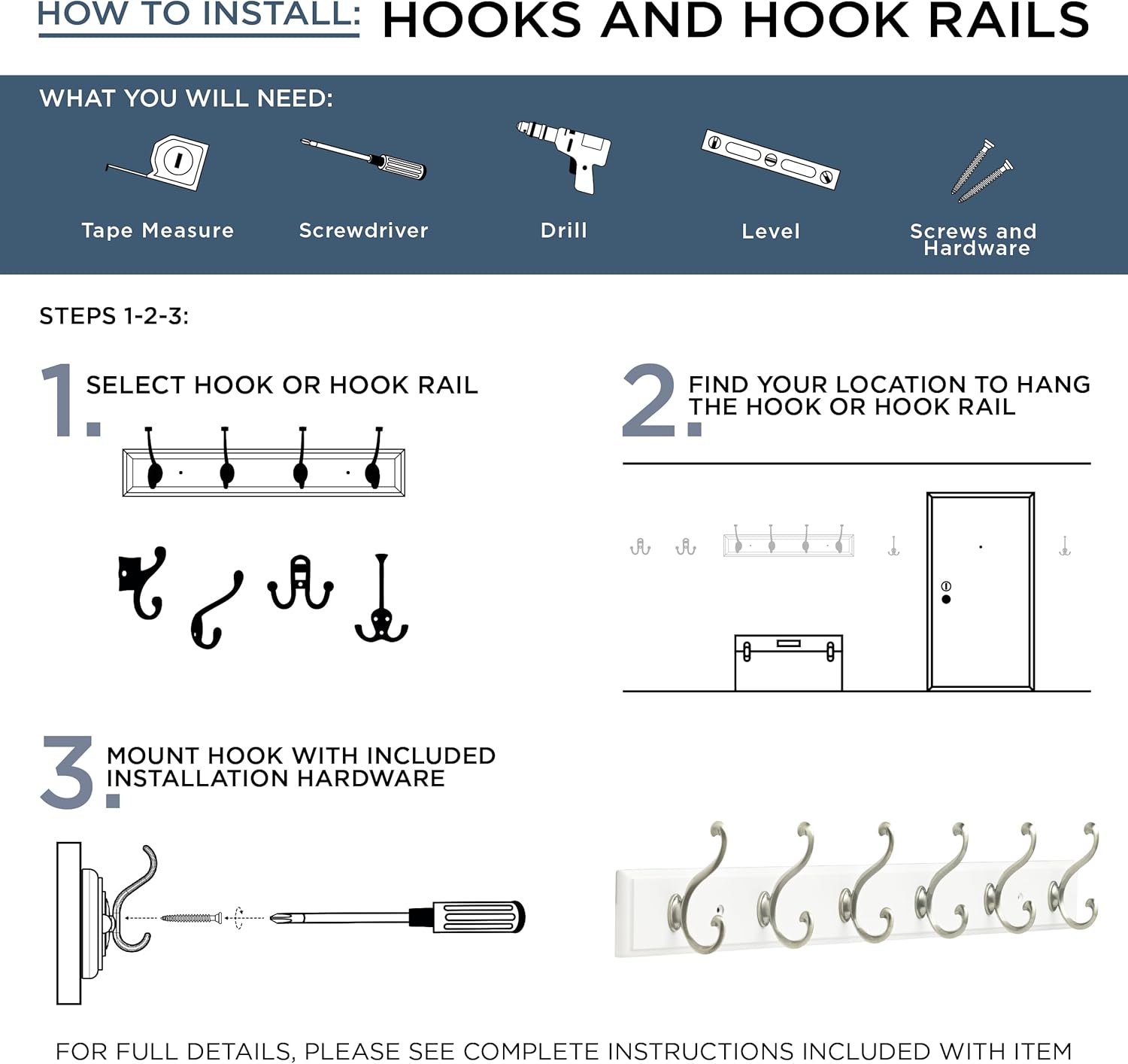 Franklin Brass Casual Curve Wall Mounted Coat Rack with 4 Nickel Hooks, 16 inches, Pure White Finish