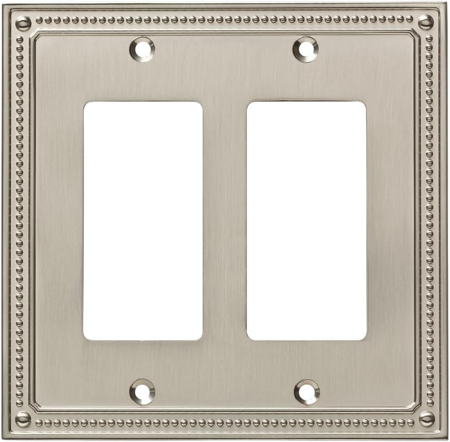 Franklin Brass Classic Beaded Brushed Nickel 2-Gang Wall Plate Cover - Decorative Light Switch Double Switch Plate for Electrical Outlets