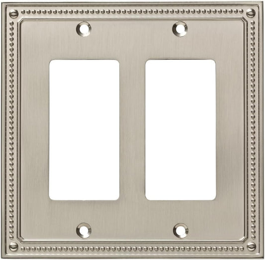 Franklin Brass Classic Beaded Brushed Nickel 2-Gang Wall Plate Cover - Decorative Light Switch Double Switch Plate for Electrical Outlets