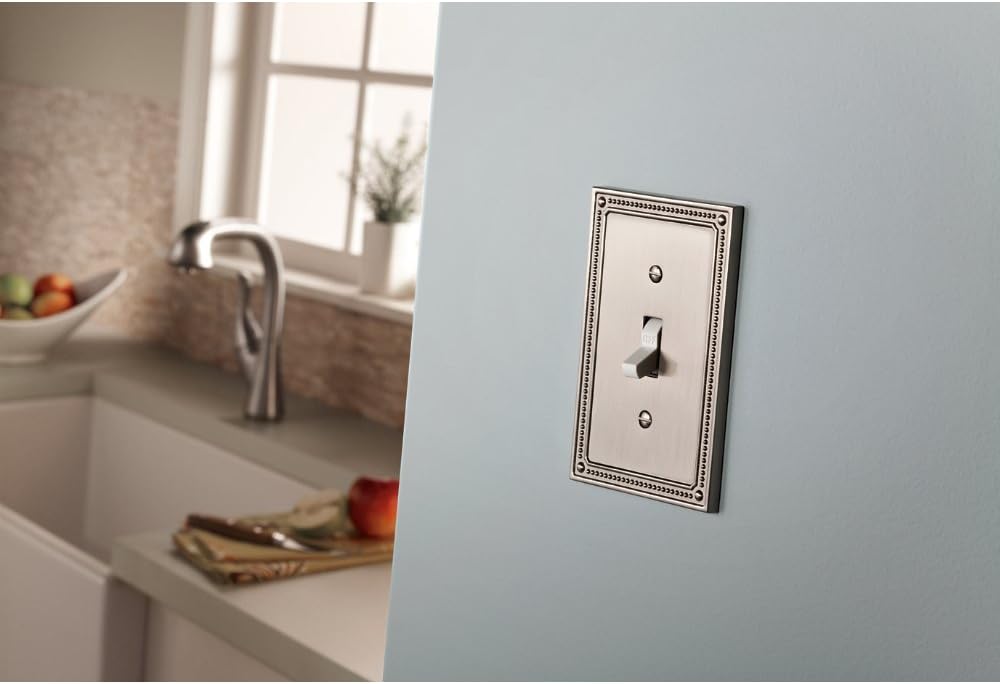 Franklin Brass Classic Beaded Brushed Nickel 2-Gang Wall Plate Cover - Decorative Light Switch Double Switch Plate for Electrical Outlets