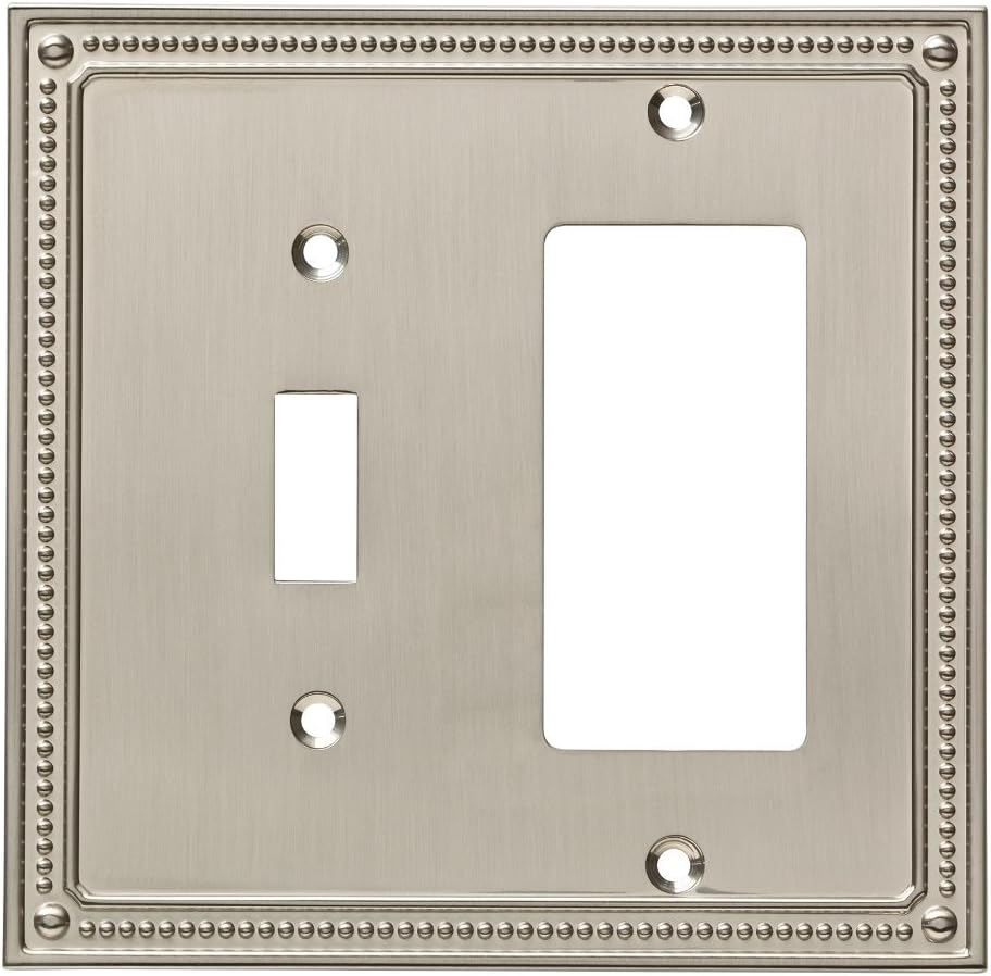 Franklin Brass Classic Beaded Brushed Nickel Light Switch Cover Combo (1-Pack) - Single Toggle, Decorator/Rocker Wall Plate Guard