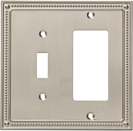 Franklin Brass Classic Beaded Brushed Nickel Light Switch Cover Combo (1-Pack) - Single Toggle, Decorator/Rocker Wall Plate Guard