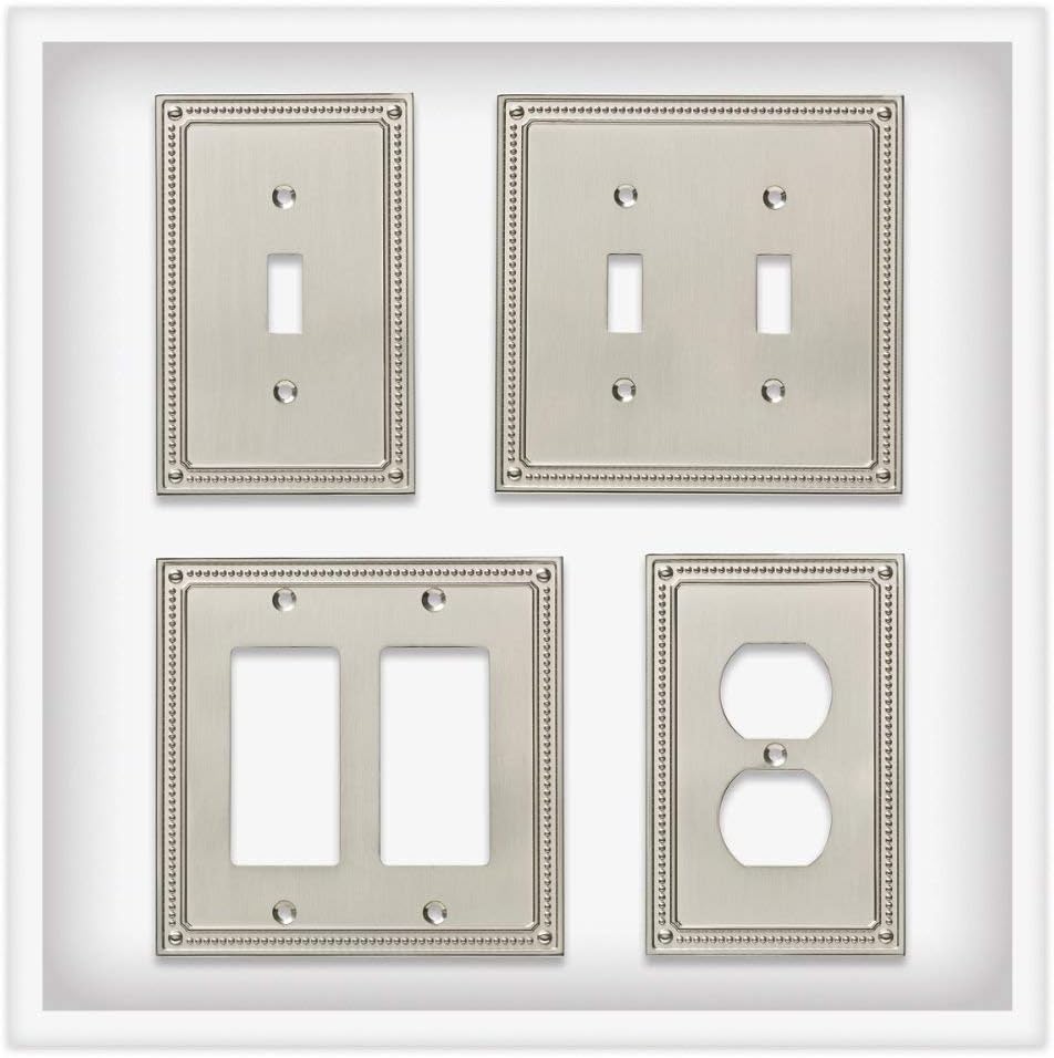 Franklin Brass Classic Beaded Brushed Nickel Light Switch Cover Combo (1-Pack) - Single Toggle, Decorator/Rocker Wall Plate Guard