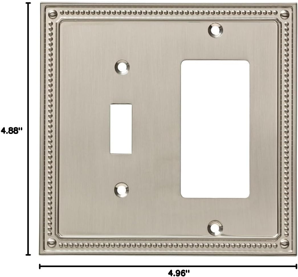 Franklin Brass Classic Beaded Brushed Nickel Light Switch Cover Combo (1-Pack) - Single Toggle, Decorator/Rocker Wall Plate Guard