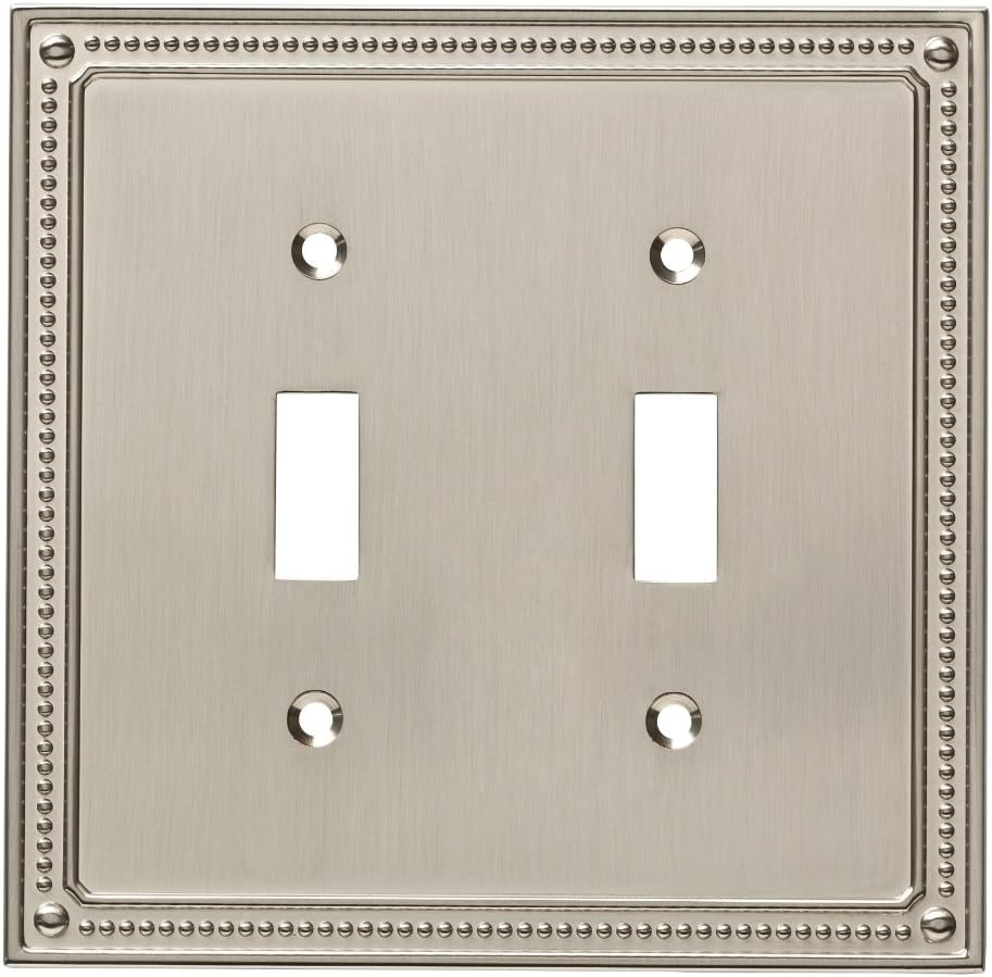 Franklin Brass Classic Beaded Brushed Nickel Wall Plate Cover for Double Toggle Switch and Outlet - 2-Gang Electrical Guard (1-Pack)