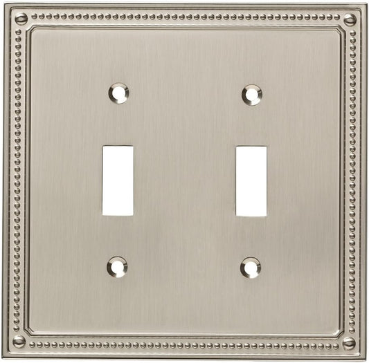 Franklin Brass Classic Beaded Brushed Nickel Wall Plate Cover for Double Toggle Switch and Outlet - 2-Gang Electrical Guard (1-Pack)