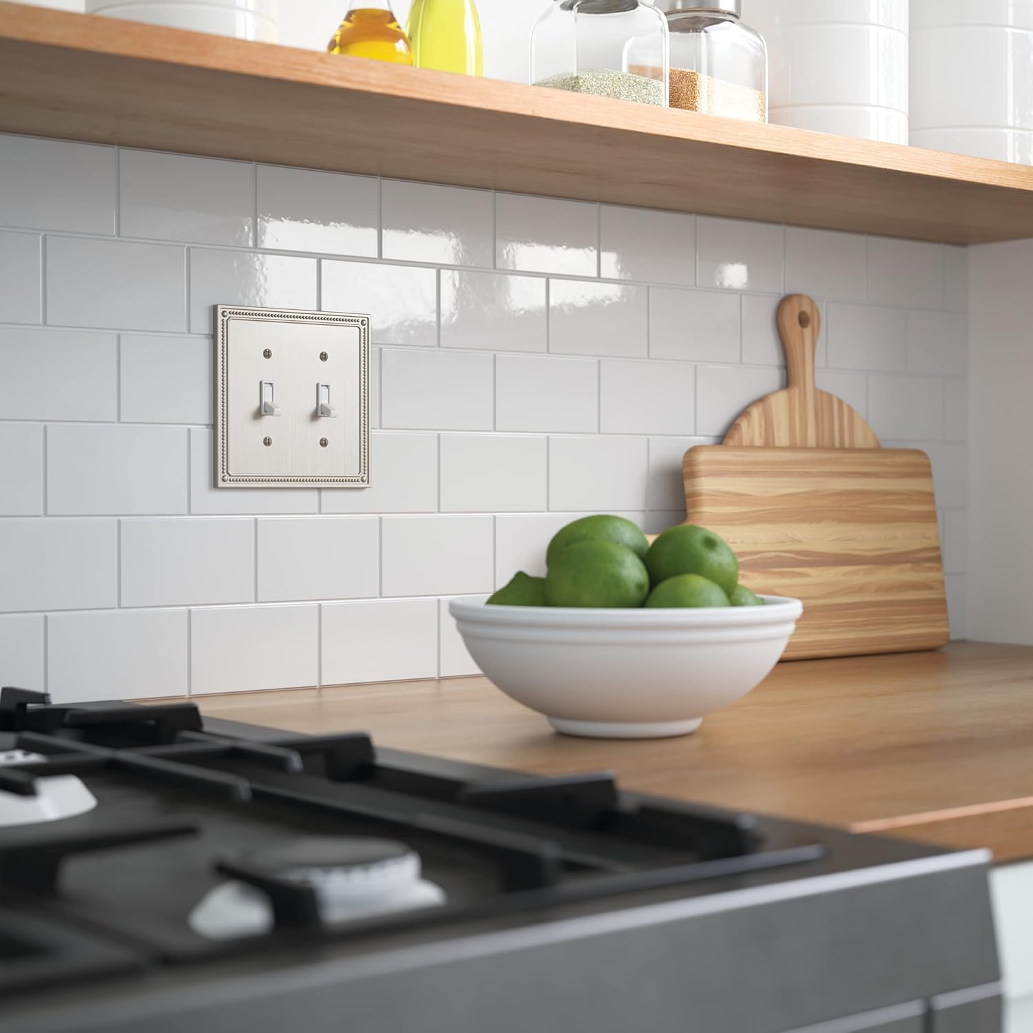 Franklin Brass Classic Beaded Brushed Nickel Wall Plate Cover for Double Toggle Switch and Outlet - 2-Gang Electrical Guard (1-Pack)