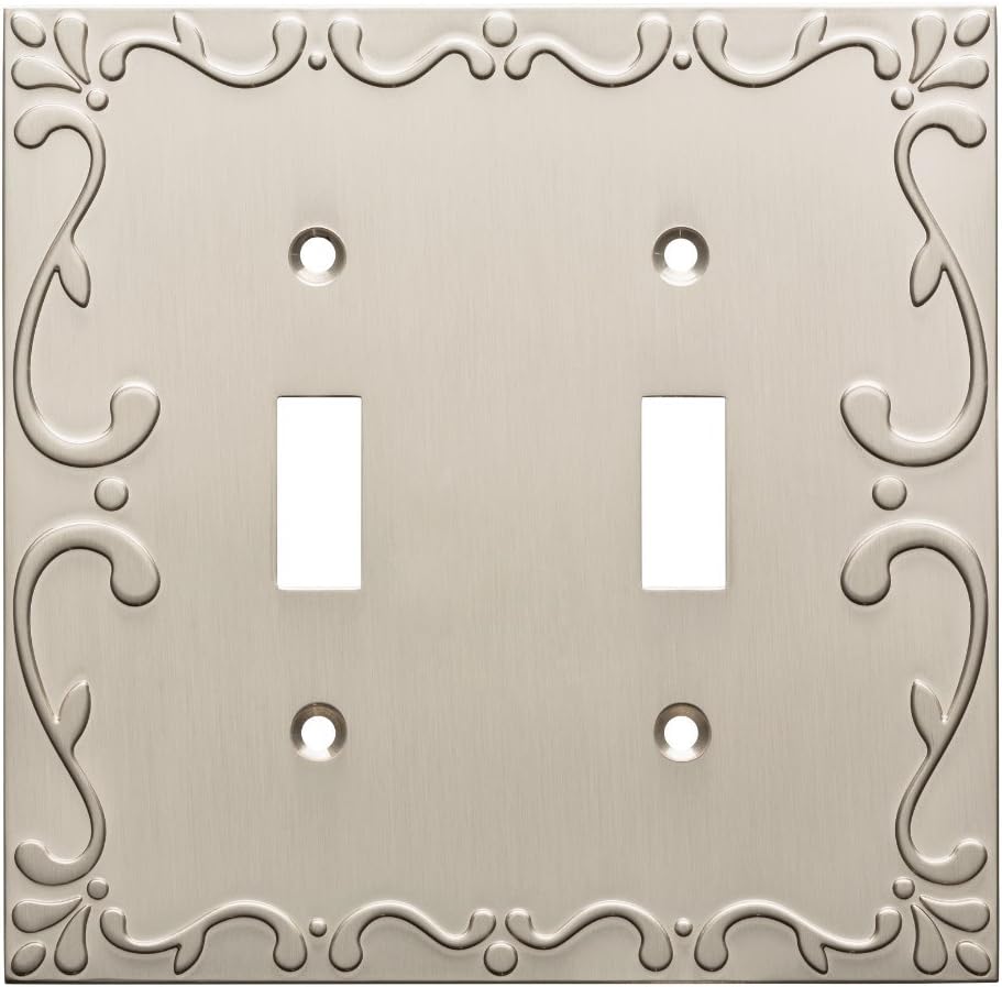 Franklin Brass Classic Lace Brushed Nickel Wall Plate Cover - 2-Gang Double Toggle Design for Electrical Outlets (1-Pack) W35073-SN-C