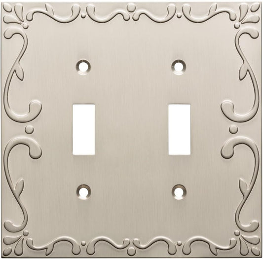 Franklin Brass Classic Lace Brushed Nickel Wall Plate Cover - 2-Gang Double Toggle Design for Electrical Outlets (1-Pack) W35073-SN-C
