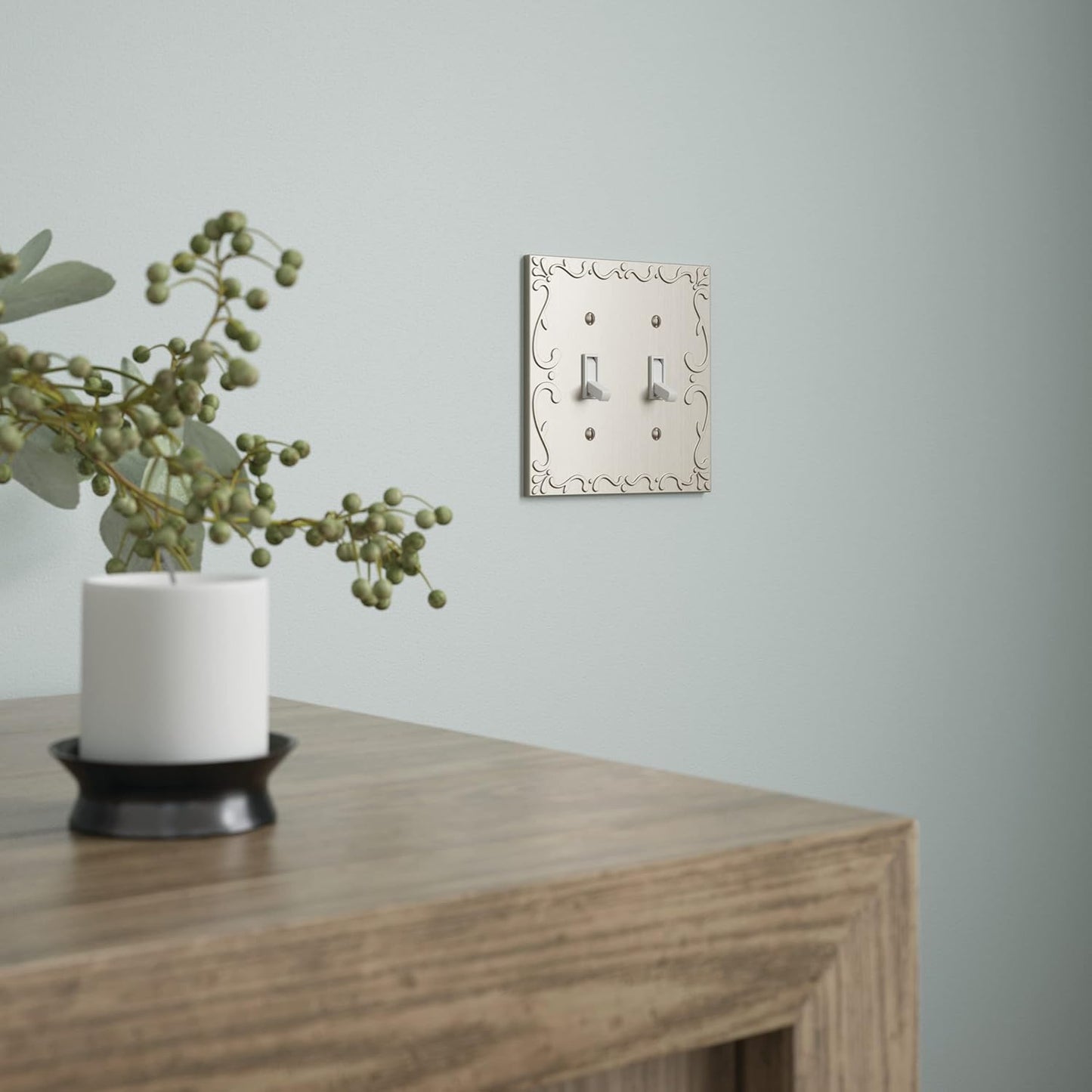 Franklin Brass Classic Lace Brushed Nickel Wall Plate Cover - 2-Gang Double Toggle Design for Electrical Outlets (1-Pack) W35073-SN-C