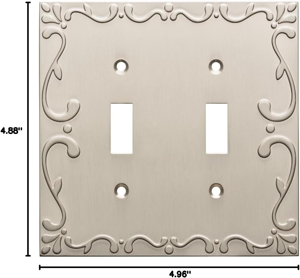 Franklin Brass Classic Lace Brushed Nickel Wall Plate Cover - 2-Gang Double Toggle Design for Electrical Outlets (1-Pack) W35073-SN-C