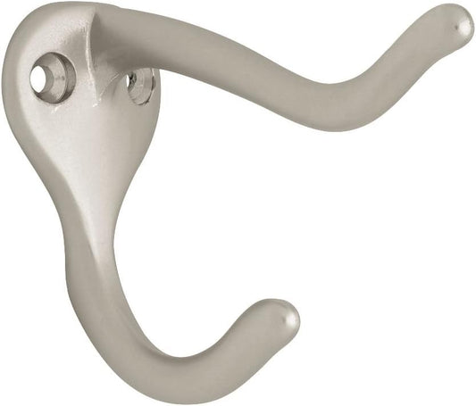 Franklin Brass Heavy Duty Double Coat and Hat Wall Hooks in Matte Nickel for Backpack, Purse, Towel Organization