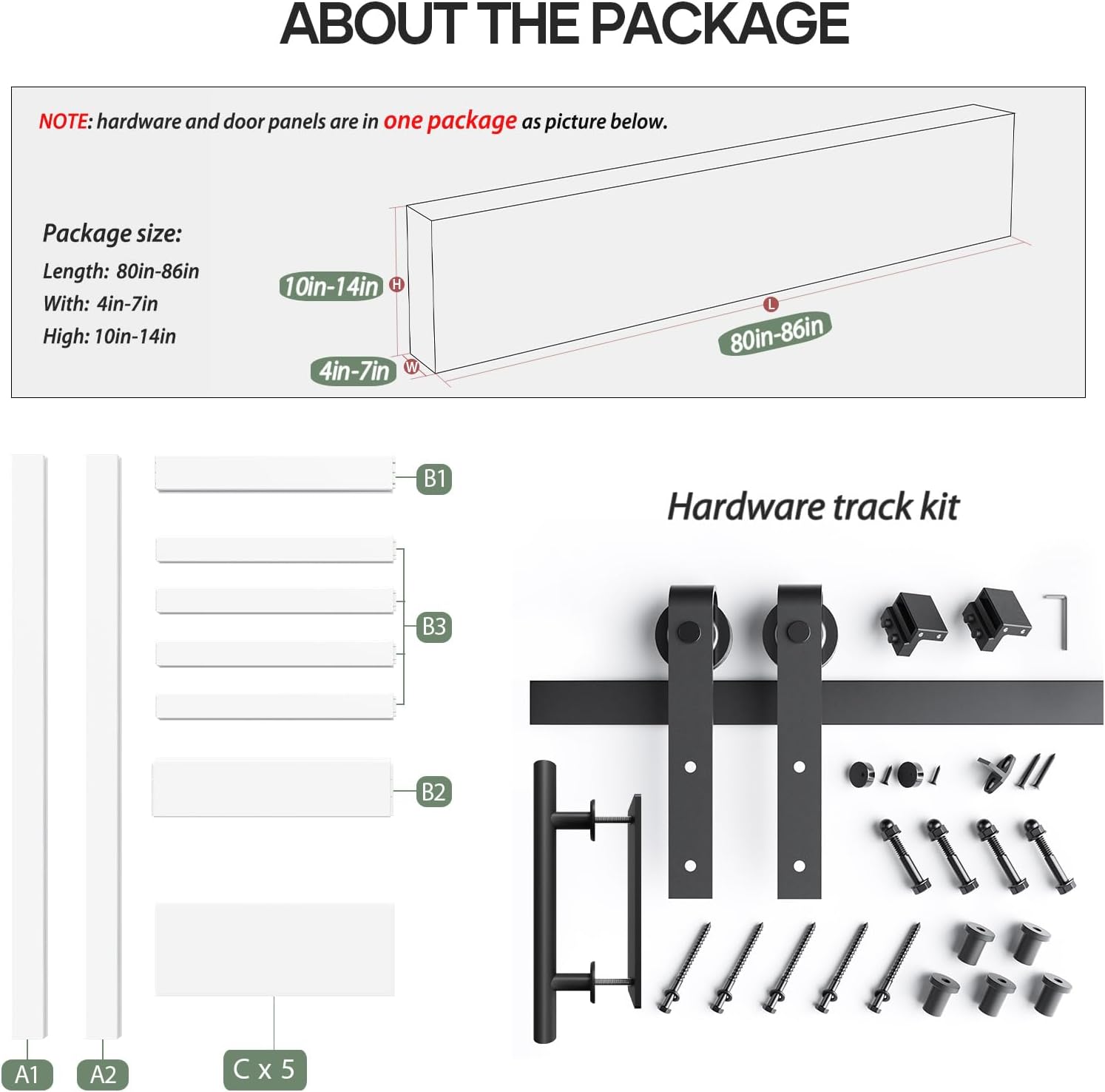 Fredbeck 32inx80in White Barn Door and 5.5FT Sliding Barn Door Hardware Kit Included,Solid,MDF, PVC Surface,DIY Assembly,5-Panel,Fit 29in-31in Opening