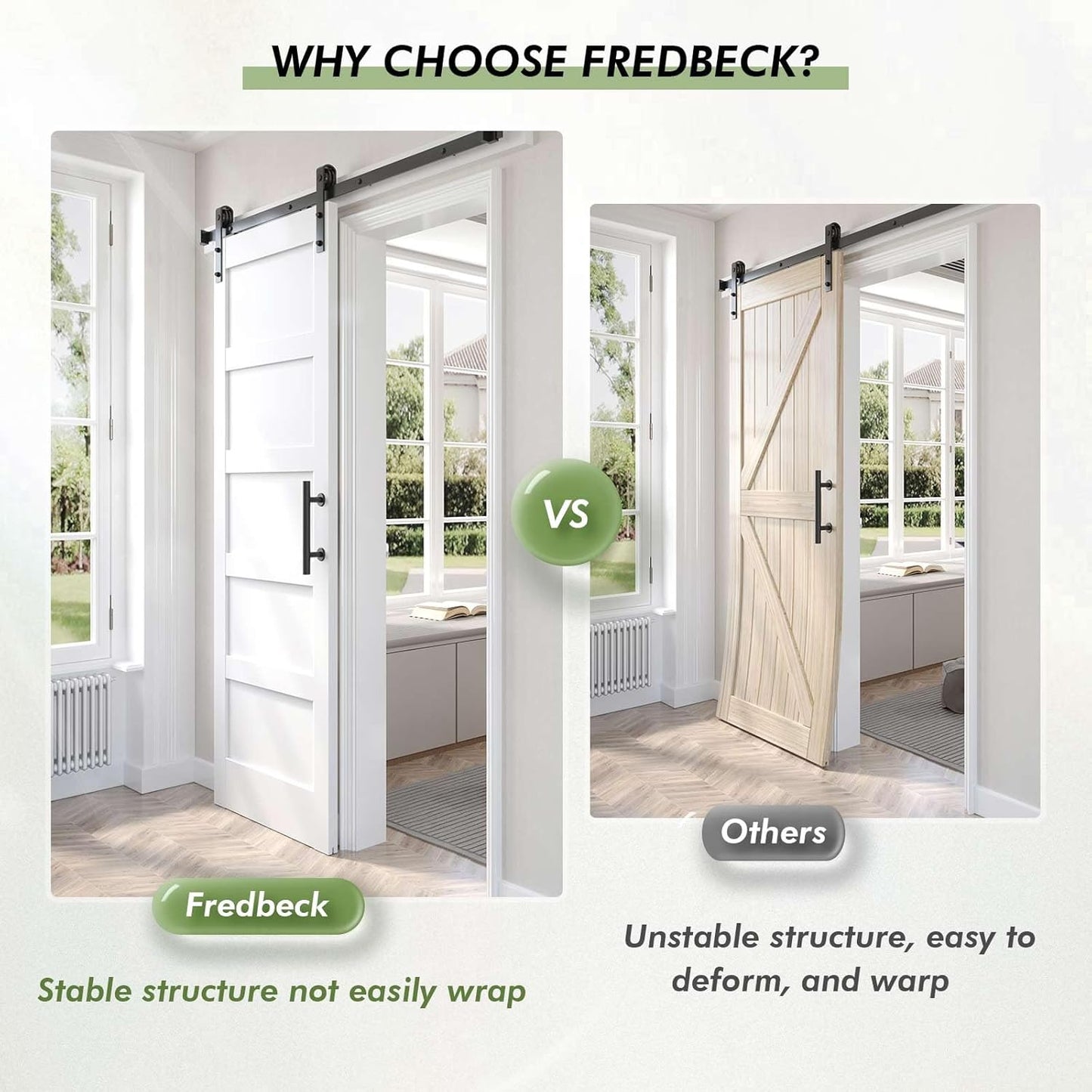 Fredbeck 32inx80in White Barn Door and 5.5FT Sliding Barn Door Hardware Kit Included,Solid,MDF, PVC Surface,DIY Assembly,5-Panel,Fit 29in-31in Opening