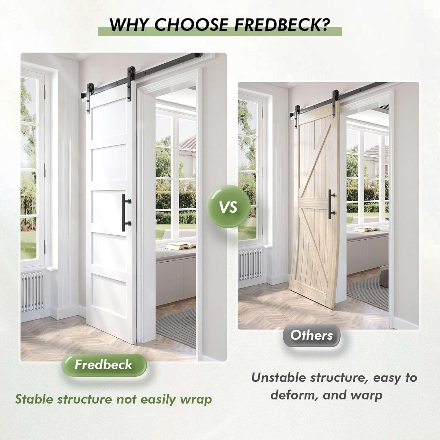 Fredbeck 32inx80in White Barn Door and 5.5FT Sliding Barn Door Hardware Kit Included,Solid,MDF, PVC Surface,DIY Assembly,5-Panel,Fit 29in-31in Opening