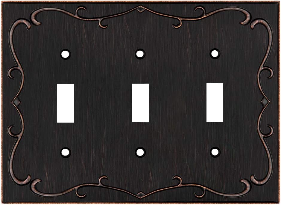 French Cabriole Triple Toggle Wall Plate Outlet Cover in Aged Bronze by Henne Bery