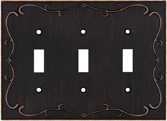 French Cabriole Triple Toggle Wall Plate Outlet Cover in Aged Bronze by Henne Bery