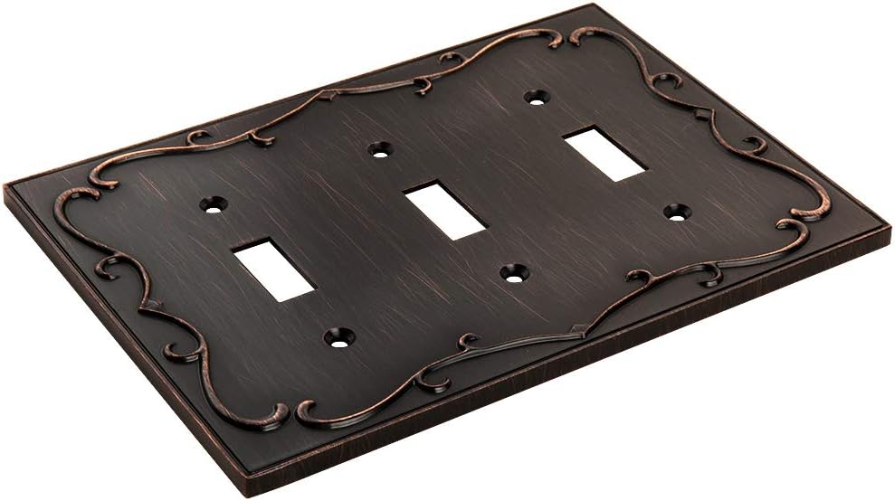 French Cabriole Triple Toggle Wall Plate Outlet Cover in Aged Bronze by Henne Bery