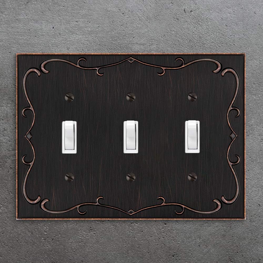 French Cabriole Triple Toggle Wall Plate Outlet Cover in Aged Bronze by Henne Bery