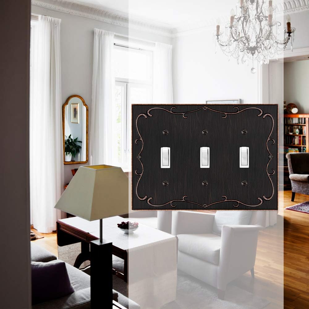 French Cabriole Triple Toggle Wall Plate Outlet Cover in Aged Bronze by Henne Bery