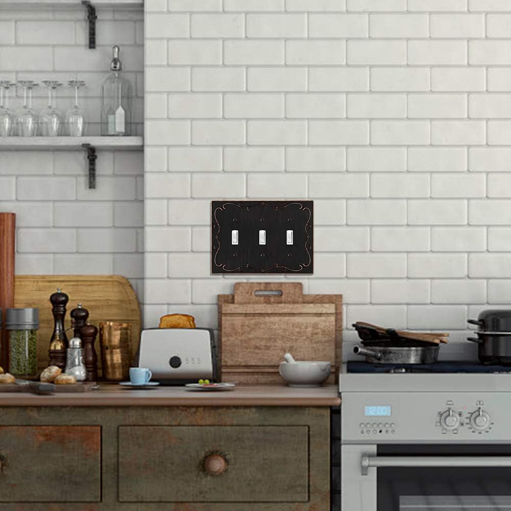 French Cabriole Triple Toggle Wall Plate Outlet Cover in Aged Bronze by Henne Bery