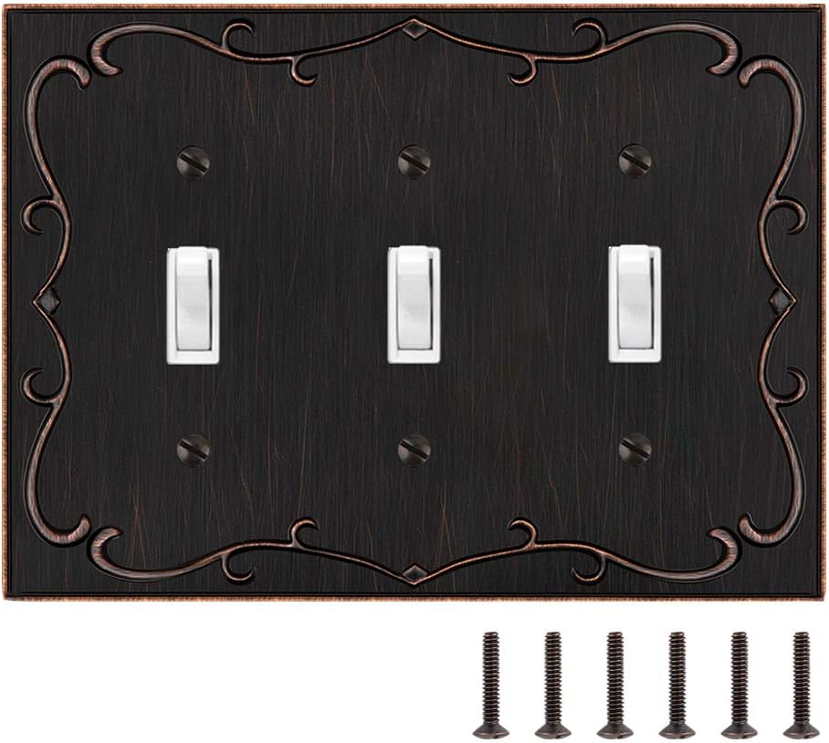 French Cabriole Triple Toggle Wall Plate Outlet Cover in Aged Bronze by Henne Bery