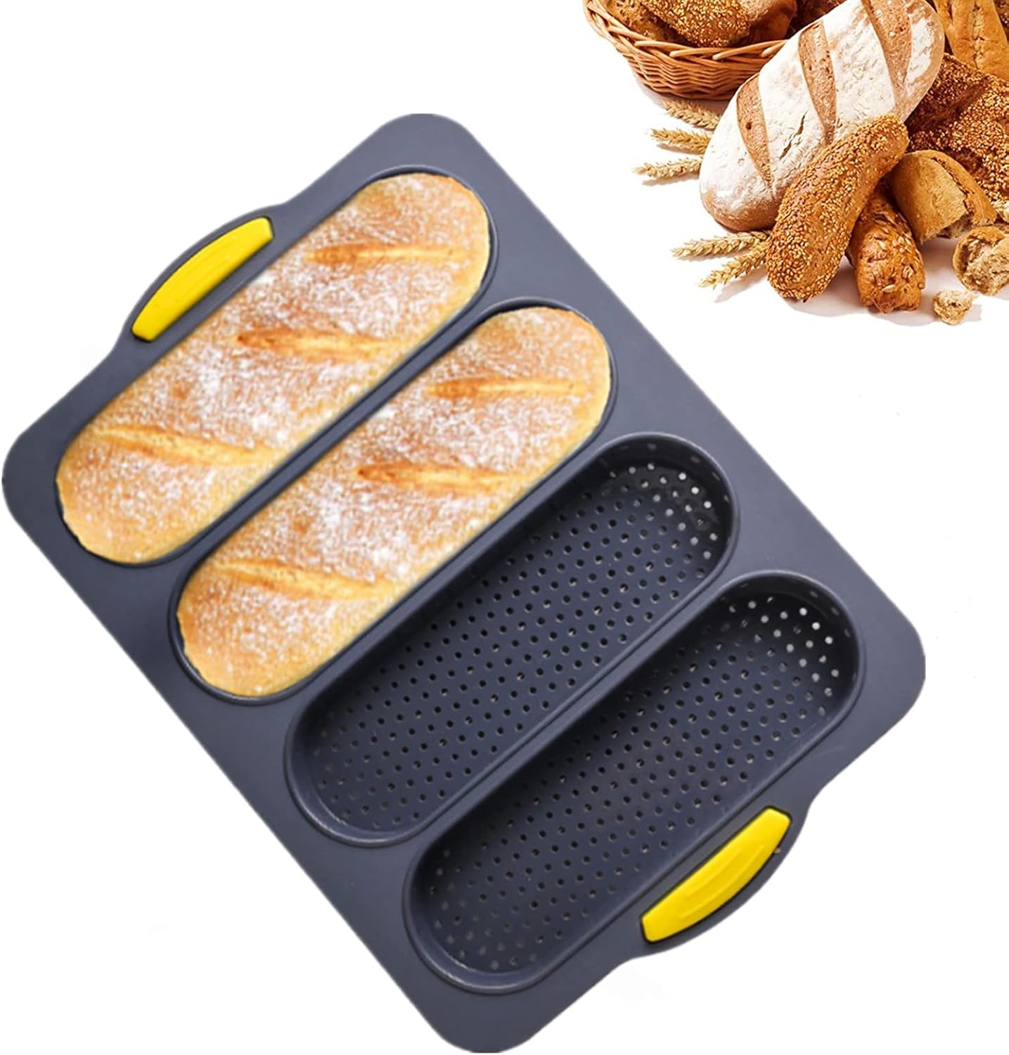 French Four-hole Non-stick Loaf Pan for Easy Baking - Silicone Bread Pan for Breakfast, Afternoon Tea, and Romantic Dinners