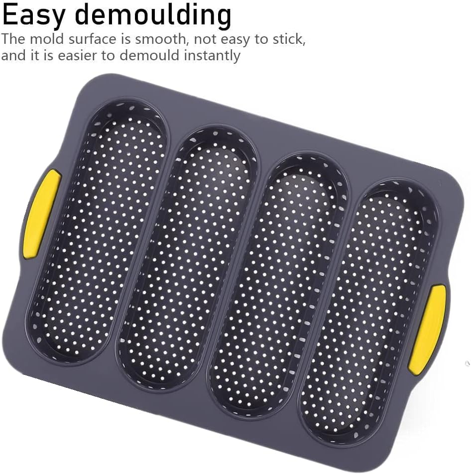 French Four-hole Non-stick Loaf Pan for Easy Baking - Silicone Bread Pan for Breakfast, Afternoon Tea, and Romantic Dinners